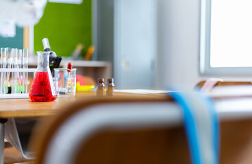 Science classroom and experimental equipment of elementary school.