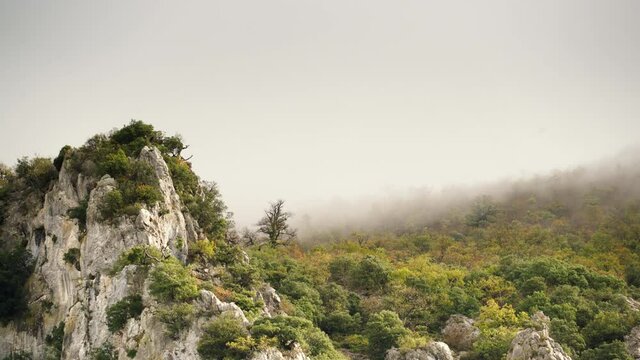 Cloudy rocky mountains, Agurain, Basque Country, Spain. Moody weather.