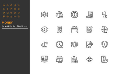 set of money thin line icons, online payment, digital money, finance,