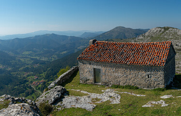 Fototapeta na wymiar Santa Eufemia hermitage at the top of the mountain, Markina, Basque Country