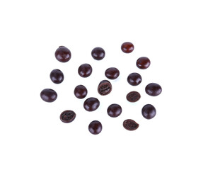 chocolate covered coffee beans on white background