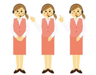 ヘッドセットを付けたテレフォンオペレーターのベクターイラスト　女性