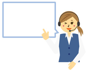 ヘッドセットを付けたテレフォンオペレーターのベクターイラスト　女性