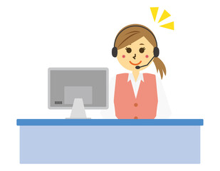 ヘッドセットを付けたテレフォンオペレーターのベクターイラスト　女性