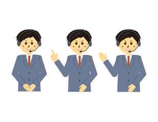 ヘッドセットを付けたテレフォンオペレーターのベクターイラスト　男性