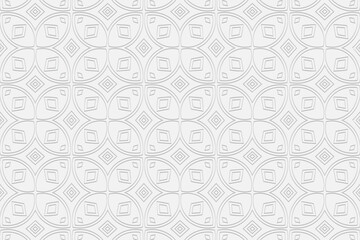 3d volumetric convex geometric white background. Eastern Islamic, Moroccan style. Ornament with ethnic embossed figured pattern. Modern wallpaper for presentations, textiles, coloring.

