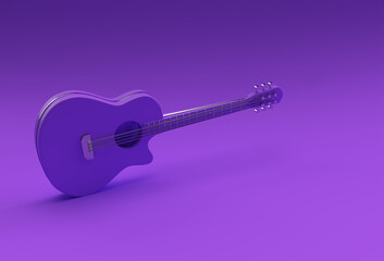 3D Render Acoustic Guitar on Blue background 3d illustration Design.