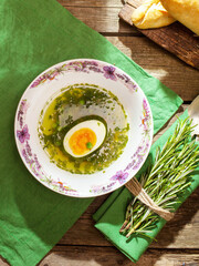 breakfast on a table baguette on a plate