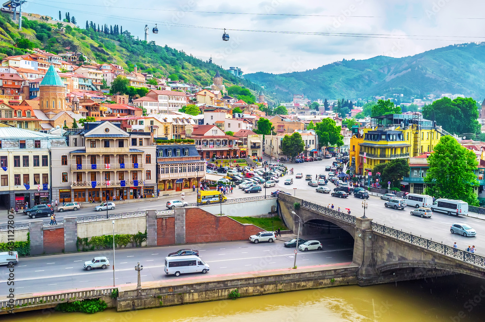 Canvas Prints  The hilly area of the old town with the historic districts, located on the slopes in Tbilisi.