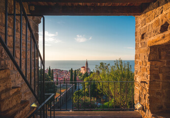 Fototapeta premium Historical town of Piran shot at sunset. Slovenia, Europe.