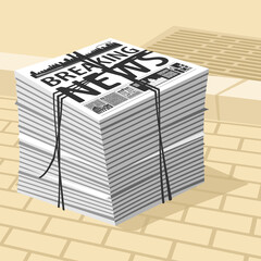 Vector Illustration Stack Newspapers Breaking News