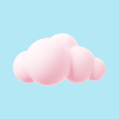 Pink 3d cloud isolated on a blue background. Render magic sunset cloud icon in the blue sky. 3d geometric shape vector illustration