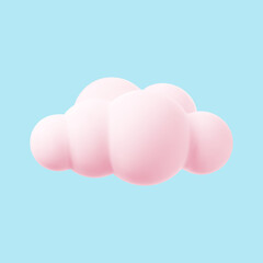 Pink 3d cloud isolated on a blue background. Render magic sunset cloud icon in the blue sky. 3d geometric shape vector illustration