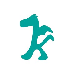Letter K and Dragon Logo. From Side silhouette Mythical Monster Initial Symbol