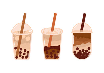 Set famous beverages Taiwan pearl brown sugar bubble milk tea drinks and bubble with different flavor and cup