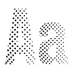 Letter A in halftone. Dotted illustration isolated on a white background. Vector illustration.