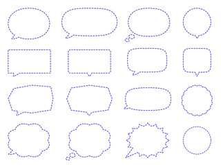 吹き出しイラスト、アイコンセット（青色の破線）