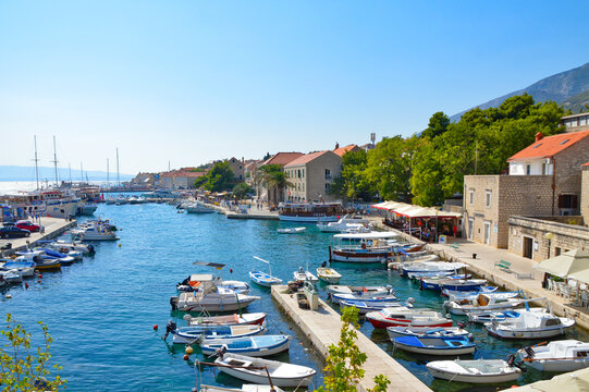 Island of Brac, Croatia, 08/28/2017. The small port of Bol, a village on an island in the Adriatic Sea.
