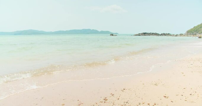 beauty in nature tropical Sor beach turquoise sea background in summer sunny day with wave crashing on sandy shore, Sattahip, Thailand, enjoy vacation holiday weekend
