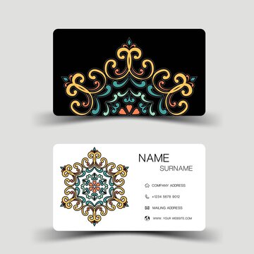 Luxurious  business card design, Contact card for company. Two sided. Vector illustration. 