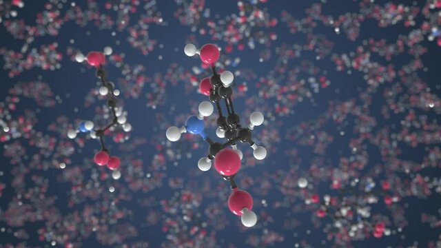 Levodopa molecule. Molecular model. Looping seamless 3d animation