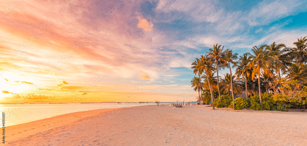Canvas Prints island palm tree sea sand beach. panoramic beach landscape. inspire tropical beach seascape horizon. - Canvas Prints