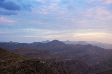 Fototapeta premium A view of the majestic Jebel Jais mountain in Ras Al Khaimah, United Arab Emirates from the highest viewing area.