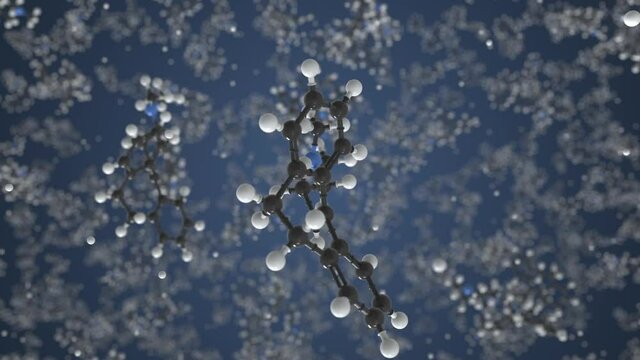Molecule of Amitriptyline. Molecular model, looping seamless 3d animation