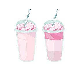 Plastic cup with plastic lid. Ice cream, milkshake. Juice, cocktail, smoothie. Outline vector illustration on a white background.