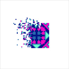 Colorful Pixel tile disintegration into pixels, illustration for graphic design