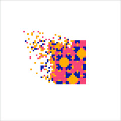 Rectangle tile disintegration into pixels, illustration for graphic design