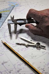architect working on blueprints
