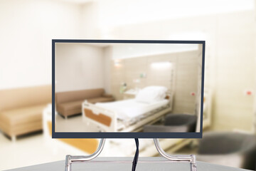 Abstract blur beautiful room luxury hospital and clinic interior for background,Room display Of patients with coronavirus disease Negative pressure chamber