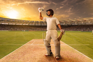 Cricketer, Batsman celebrating on the pitch during a match	