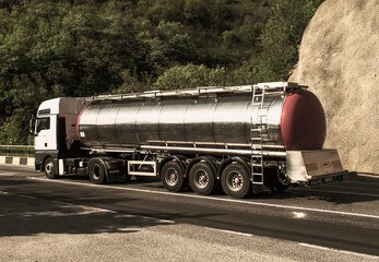 Tank. Fuel truck. Transport of flammable substances.