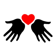 Red heart in black hands health, medicine and charity concept