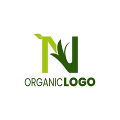 alphabet capital logo. Creative design concept green color with organic plant