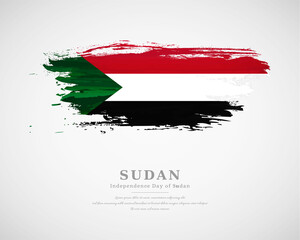 Happy independence day of Sudan with artistic watercolor country flag background