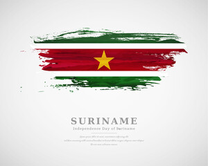 Happy independence day of Suriname with artistic watercolor country flag background