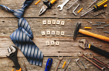 Happy labor or father day greeting card or background. Space for text. Frame.