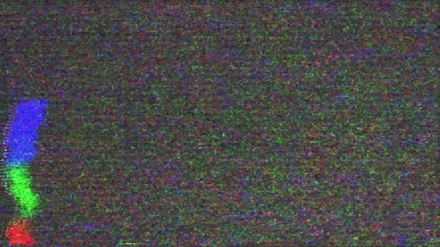Loopable Old analog CRT TV screen shows soviet UEIT screen test pattern with flickering static noise because of weak signal. (av45346c)