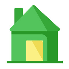 A simple green house icon to indicate an address, location. Can be used on websites, infographics, typography. 