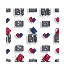 Vaccination. Business travel. Vector image of tourist luggage, immune passports on white background.