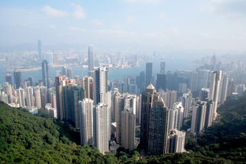 Fototapeta na wymiar Landscape Hongkong Skyscraper city view from the peak hongkong - Many resident tower on the island - Travel and Sightseeing outdoor 