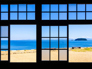 Beautiful Landscape of Sea or Ocean View from A House in Japan, Shodo Island in Kagawa Prefecture in Japan, Natural or Travel Image, Nobody