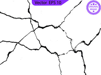 Wall cracks. Flat for instant color change. Split terrain after earthquake. Grunge urban graphic elements of rough surface. Dust overlay distress grained texture. Transparent background.