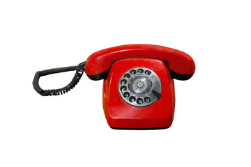Red vintage phone on isolated white background