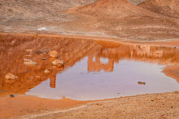 Reflections in the mineralized waters of the Abandoned Mines of Mazarrón. Murcia region. Spain