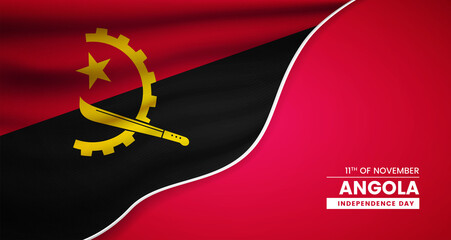 Abstract independence day of Angola background with elegant fabric flag and typographic illustration