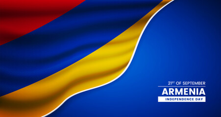 Obraz premium Abstract independence day of Armenia background with elegant fabric flag and typographic illustration